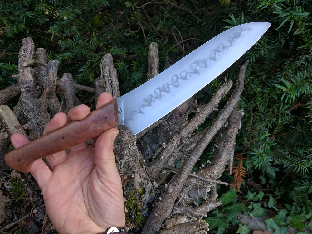 Couteau artisanal Long Bonap lame massive hamon vue droite – Atelier sous l’éclipse