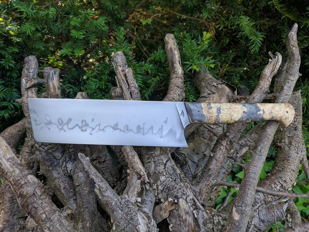 Couteau artisanal Nakiri lame hamon vue gauche – Atelier sous l’éclipse