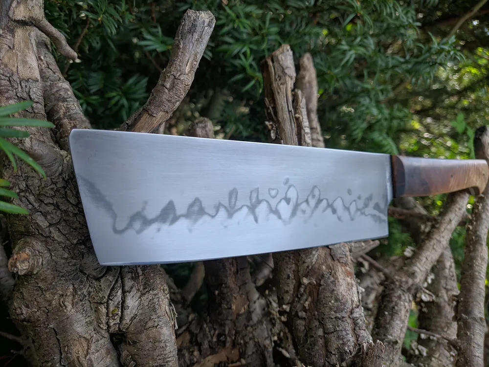 Couteau artisanal Nakiri zoom lame hamon noyer – Atelier sous l’éclipse